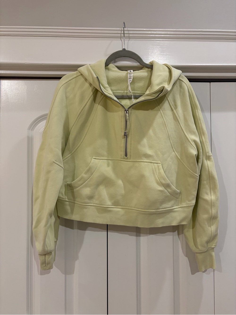 Lululemon Scuba Cropped Hooded Half-Zip Sweatshirt in Pale Lime